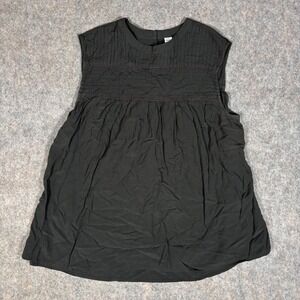 Old Navy High Neck Sleeveless Blouse Womens L Black Pintuck Lace Trim